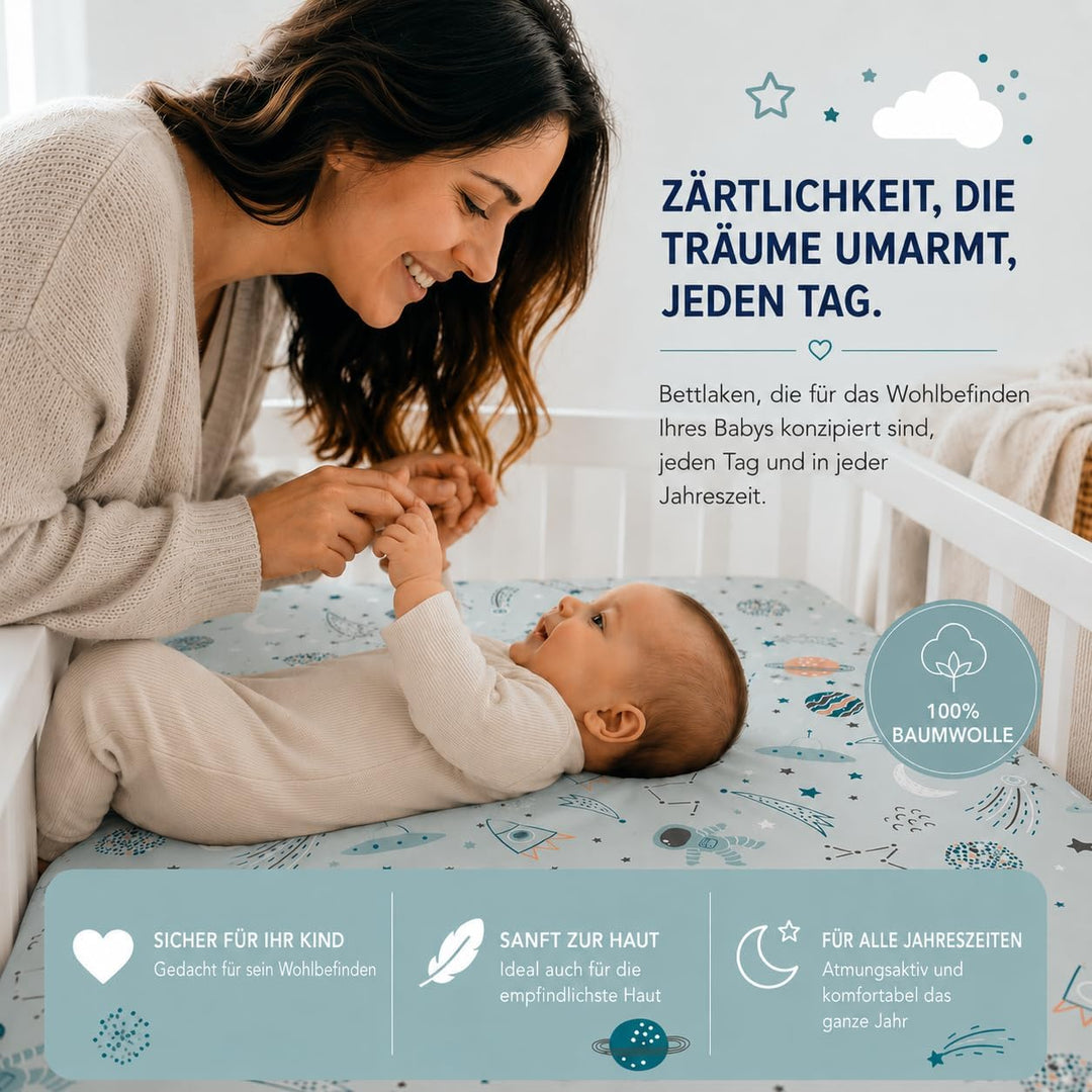 FlyIdeas Spannbettlaken für Beistellbett 90x55 cm, 2 STK - 2 Spannbettlaken für alle Babybettchen Ma