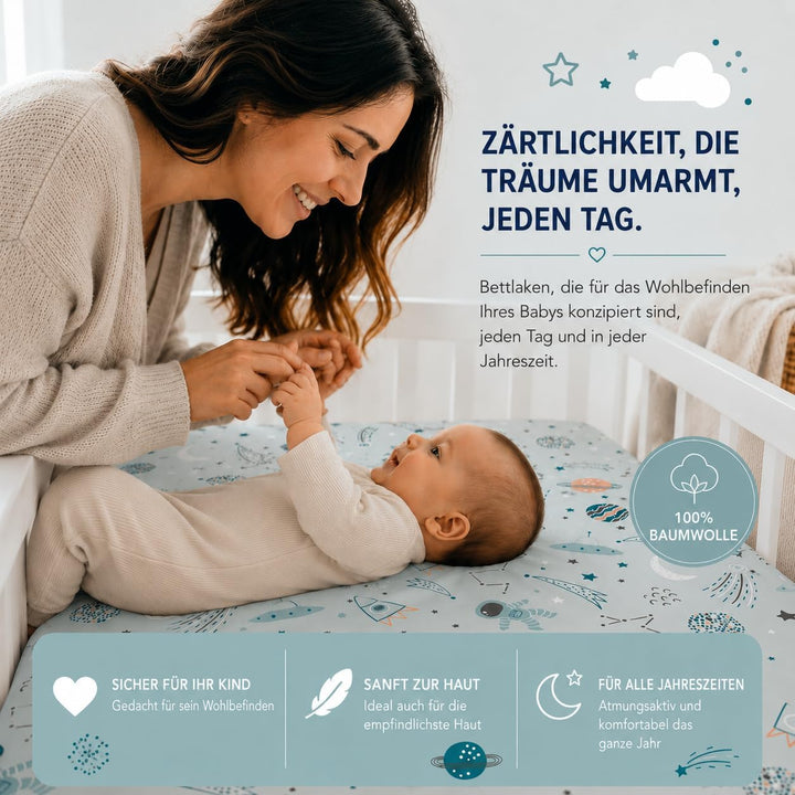 FlyIdeas Spannbettlaken für Beistellbett 90x55 cm, 2 STK - 2 Spannbettlaken für alle Babybettchen Ma