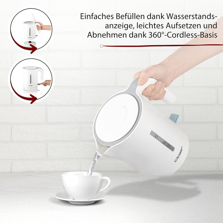 Cloer 4121 Wasserkocher, 2200 W, grosse Wasserstandsanzeige, Trockengeh- und Überhitzungsschutz, 1,2