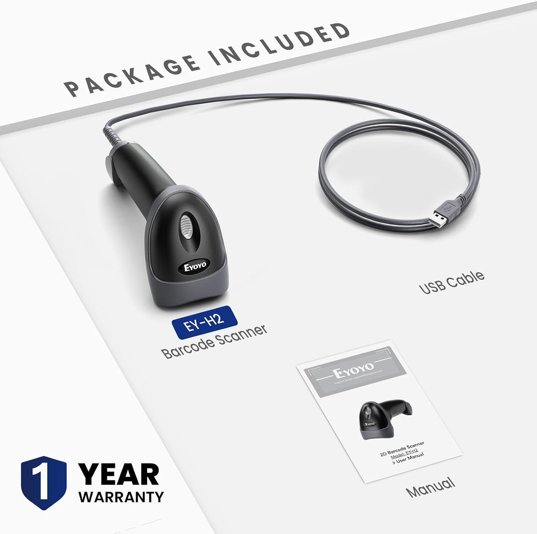 Eyoyo Kabelgebundener USB-2D-Barcode-Scanner – Automatischer Handscanner für QR-Codes, PDF417 und Da