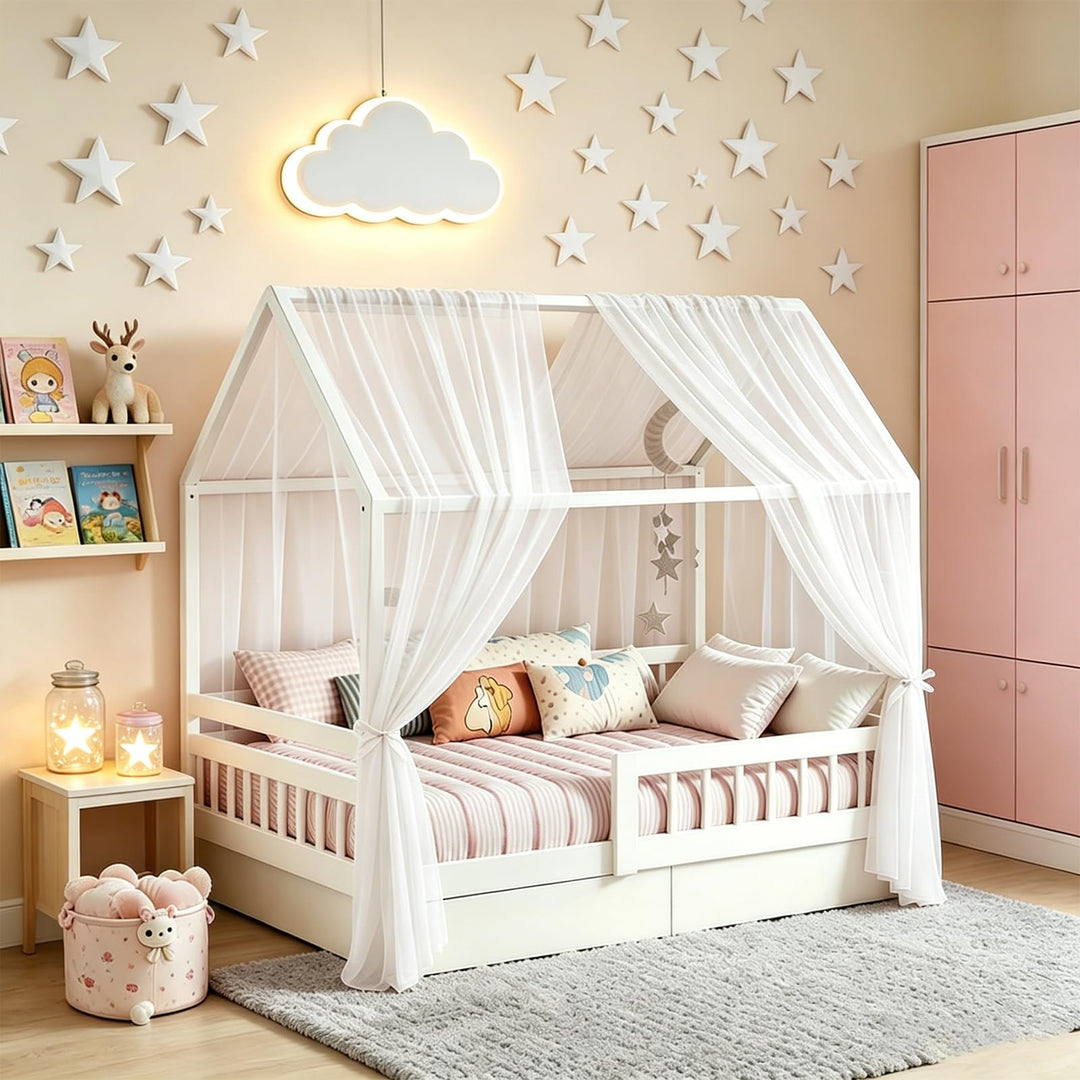 Generisch Hausbett Himmel Set, 2 Stück Betthimmel Hausbett für Hausbettdeko, Bett Vorhang für Mädche