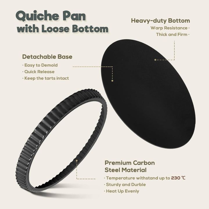 Highkit Quicheform mit Hebeboden 32 cm Tarteform, Antihaftbeschichtete Quiche Backform Rund, Wellenr