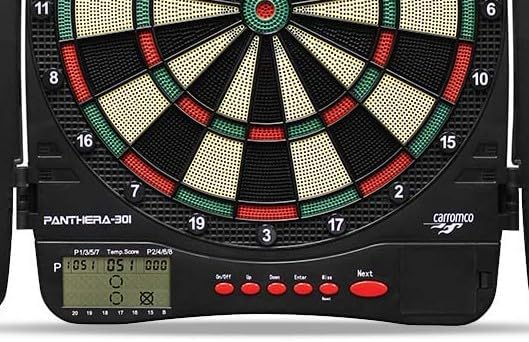 Carromco 93051 Elektronische Dartscheibe Panthera-301 – Dartkabinett mit Plastiktüren für 44204 Spie
