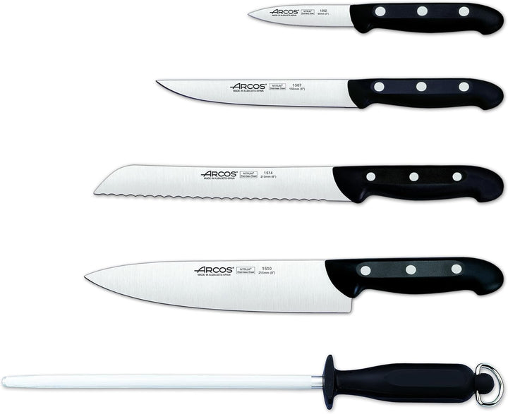 Arcos Serie Maitre - Küchenmesser-Set 5 Stück (4 Messer + 1 Wetzstahl) - Klinge Nitrum Edelstahl - H