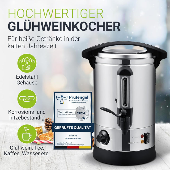 Juskys Glühweinkocher Teramo 7 Liter 1500W mit Zapfhahn, Thermostat & Überhitzungsschutz, 30-110°C,