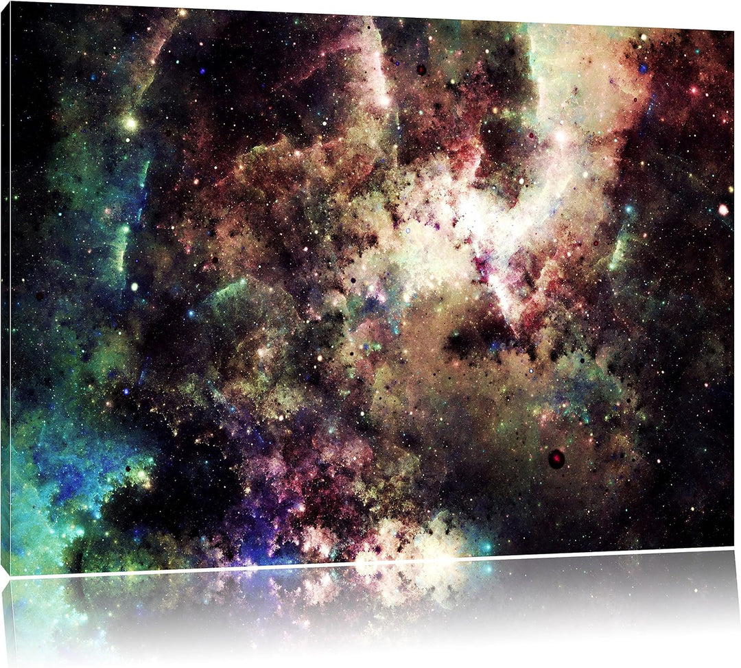 Pixxprint Bunte Nebelgalaxie und Sterne, Format: 100x70 auf Leinwand, 100x70