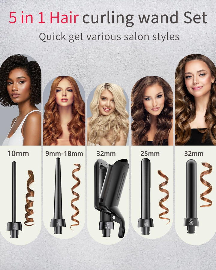 5 in 1 Lockenstab Set, Lockenstab mit Haar Crimper Waver und 4 Wechselbaren Keramischen Trommeln (0.