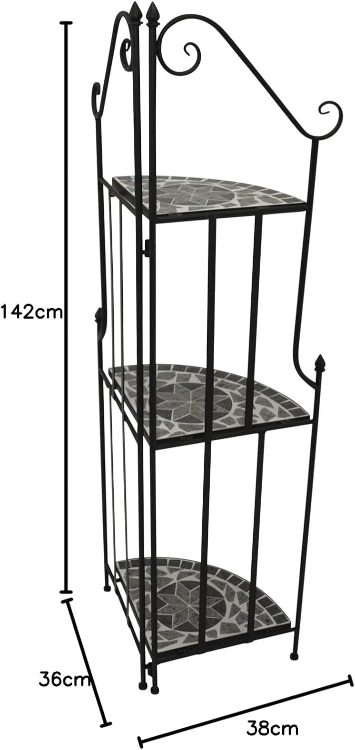 DEGAMO Gartenregal Eckregal Siena 38x36x142cm, Gestell Metall schwarz, Regalböden aus Keramik in Mos