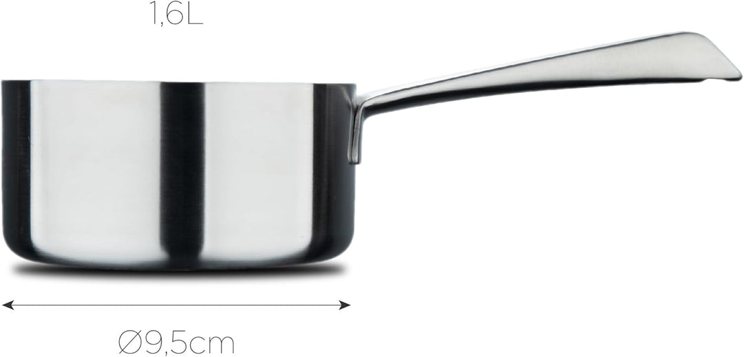 MasterPRO SIGMA - Cazo Sin Tapa 1.6L 16x8 cm Acero Inoxidable - Multi-capa - Mango Remachado de Fund
