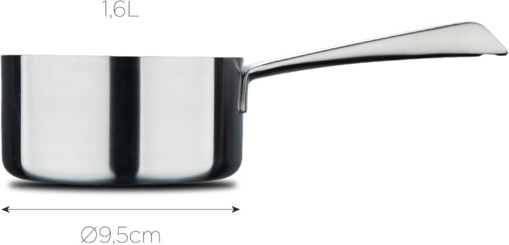 MasterPRO SIGMA - Cazo Sin Tapa 1.6L 16x8 cm Acero Inoxidable - Multi-capa - Mango Remachado de Fund
