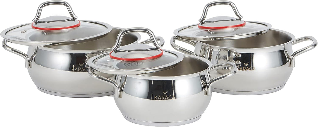 Karaca Emirgan Kochtopf- Set Edelstahl, 6- teilig, Midi Set - Rostfrei, Energiesparend, Gesundes Koc