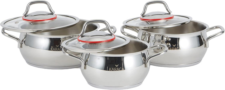Karaca Emirgan Kochtopf- Set Edelstahl, 6- teilig, Midi Set - Rostfrei, Energiesparend, Gesundes Koc