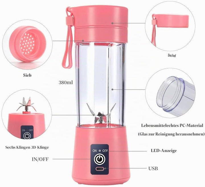 Mixer Smoothie Maker, elektrischer USB-Entsafter-Mixer, tragbarer Mini-Mixer mit sechs Klingen für S