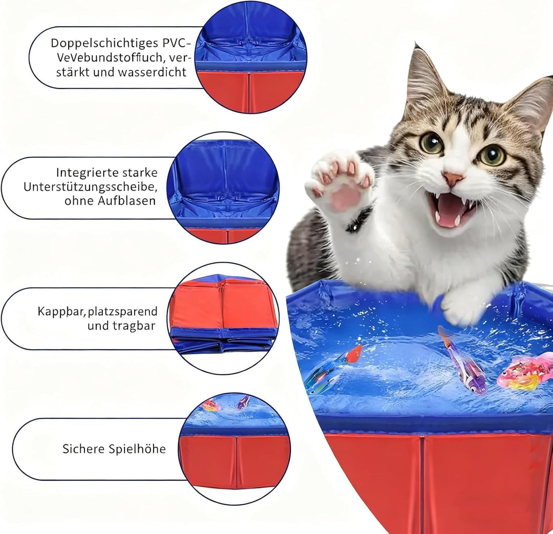 Katzen Pool Spielzeug mit Fischspielzeugen, faltbares Katzenspielzeug Wasser, interaktives Wasserspi