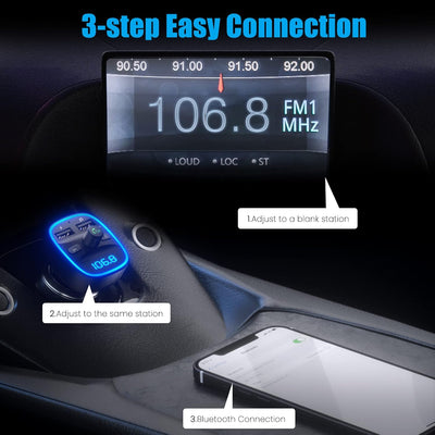 LENCENT FM Transmitter Bluetooth Auto Adapter, Bluetooth Transmitter, KFZ Radio Adapter mit Dual USB