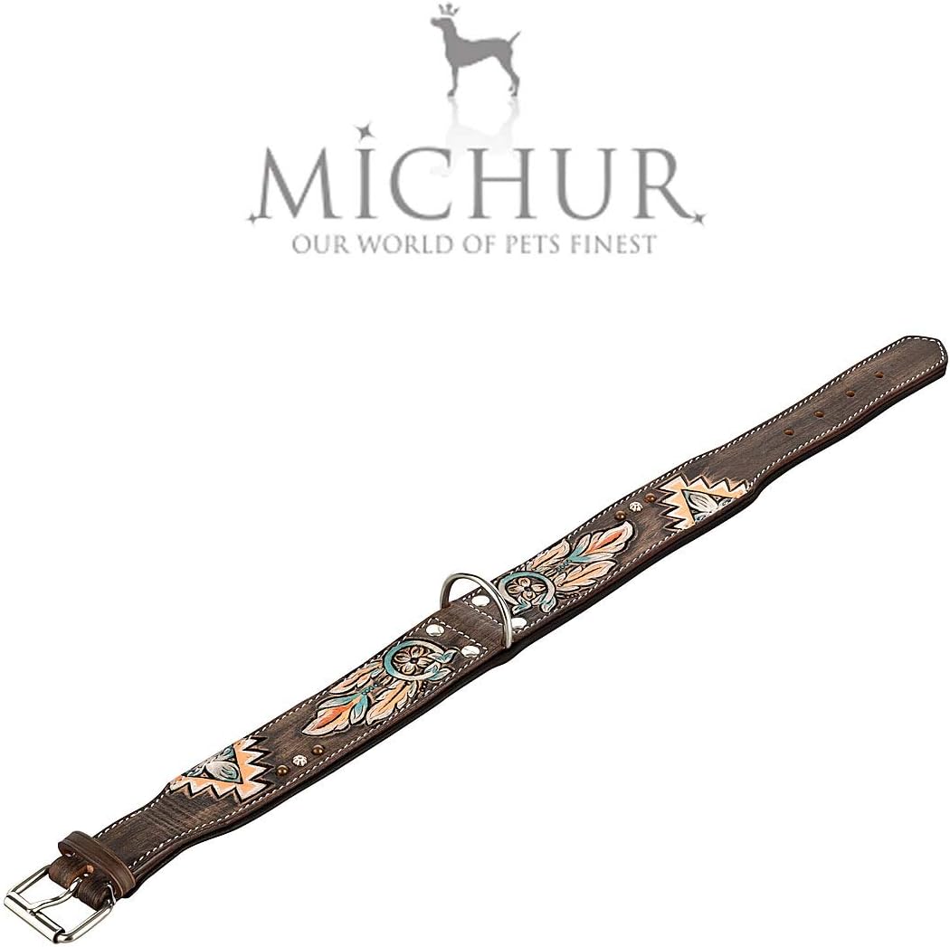 MICHUR Halona Hundehalsband Leder, Lederhalsband Hund, Halsband, Leder, Indianer, Schwarz Braun, in