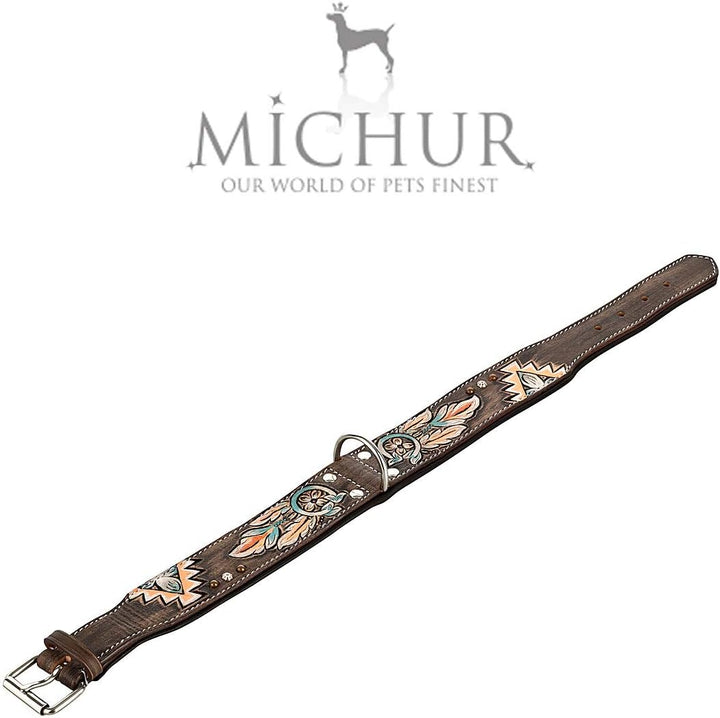 MICHUR Halona Hundehalsband Leder, Lederhalsband Hund, Halsband, Leder, Indianer, Schwarz Braun, in