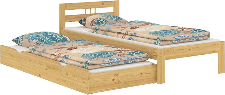 Erst-Holz® Einzelbett Kieferbett Natur 90x200 Massivholz Jugendbett Futonbett Rollrost Matratze 60.6