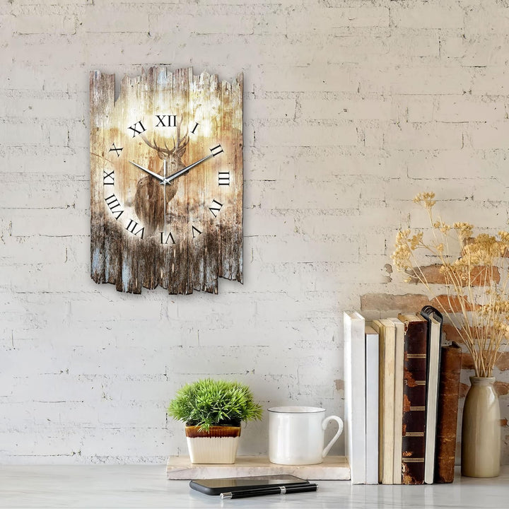 Kreative Feder Hirsch Shabby Style Designer Wanduhr Funkuhr aus Holz *Made in Germany leise ohne Tic