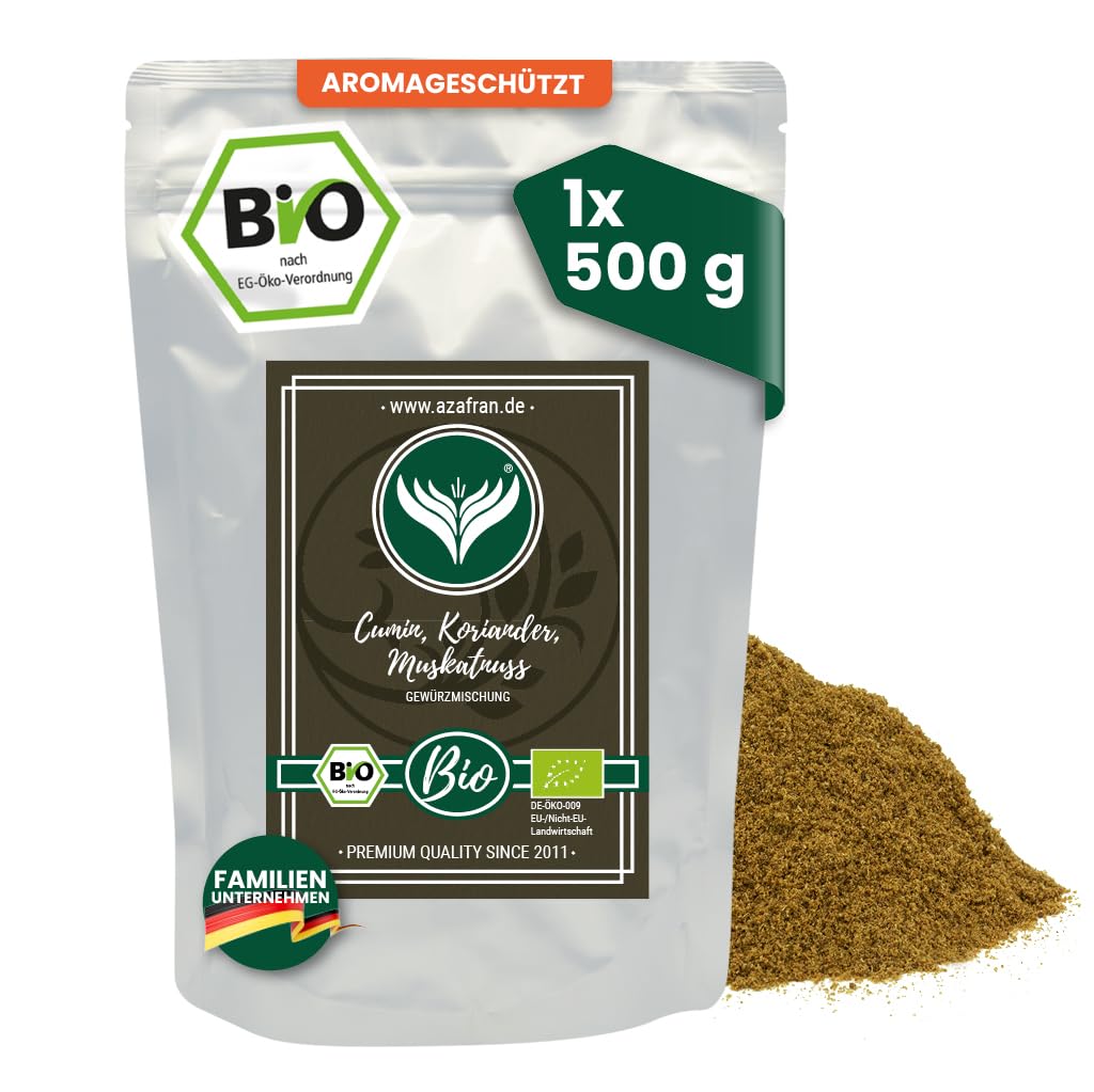 Azafran BIO Cumin Koriander Muskatnuss ayurvedische Gewürzmischung | CKM gemahlen 500g 500 g (1er Pa