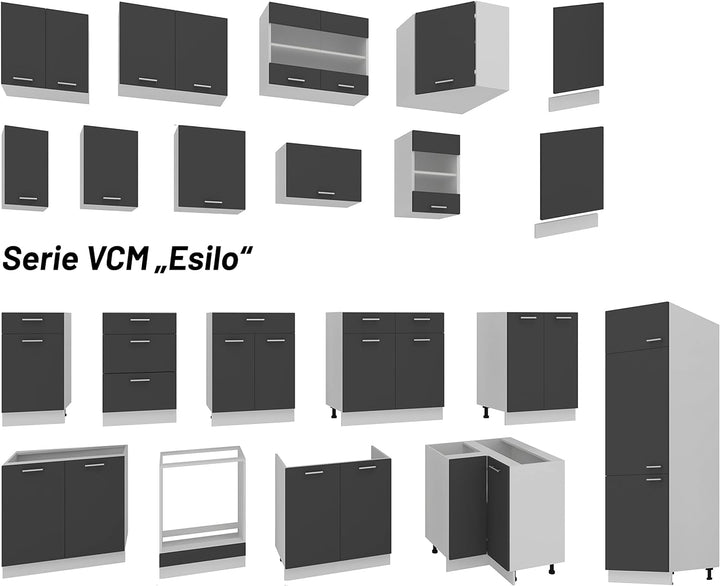 VCM Eckschrank Küchenschrank Hängeschrank Küche Küchenmöbel Esilo Weiss/Anthrazit Weiss / Anthrazit,