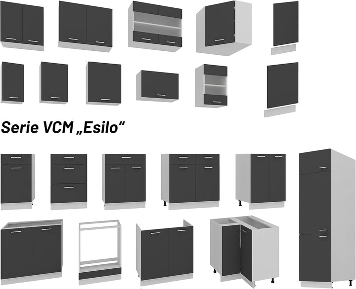 VCM Küchenschrank Breite 60 cm Holztür Hängeschrank Küche Küchenmöbel Esilo Weiss/Anthrazit Weiss /