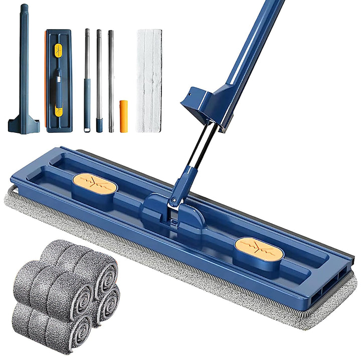 Grosser Flachmopp mit Auswringfunktion, dellyy Flachmopp, 360° Drehgelenk Bodenwischer Wischmopp Set