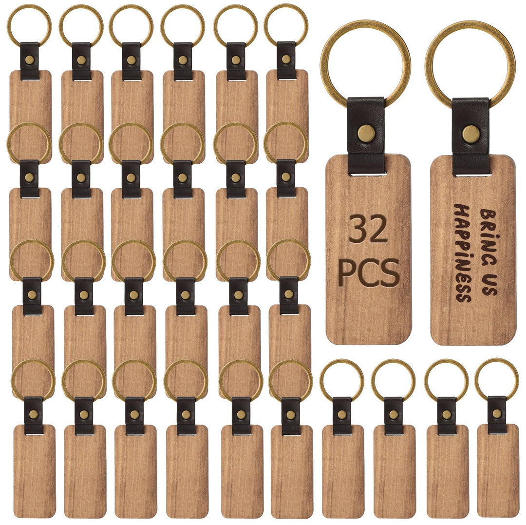 32 Stück Holz Schlüsselanhänger: Buche Mit Ring, Wooden Keychain Rechteckig, Blanko für Malerei Deko