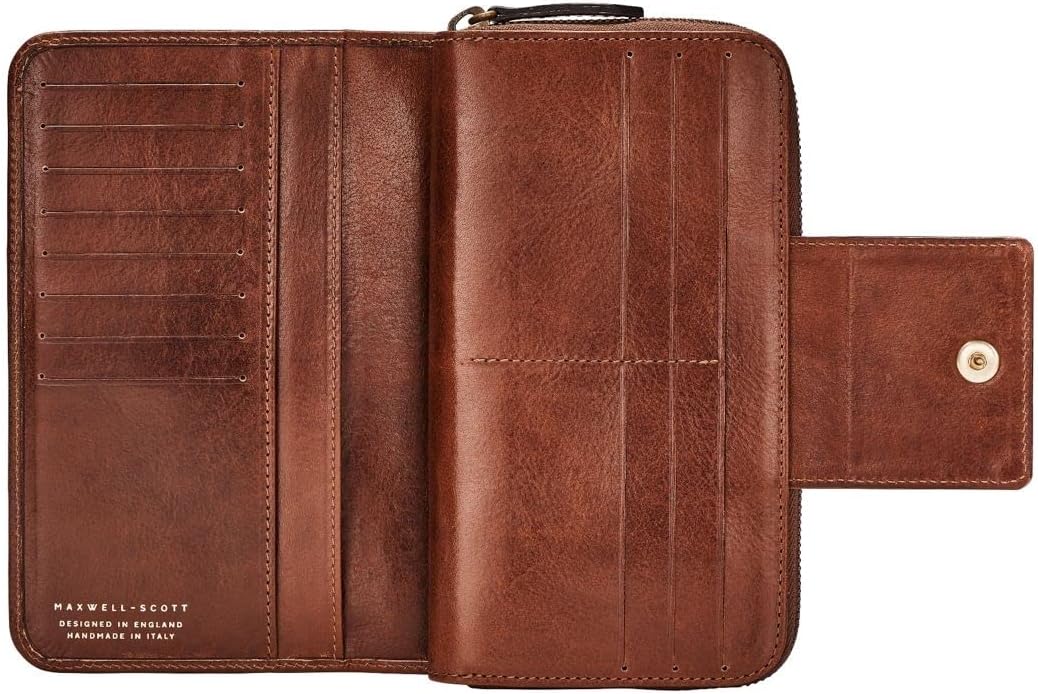 Maxwell Scott Italienisches Damen Leder Portemonnaie Giorgia in Cognac Braun, Cognac Braun