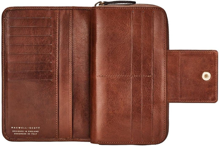 Maxwell Scott Italienisches Damen Leder Portemonnaie Giorgia in Cognac Braun, Cognac Braun