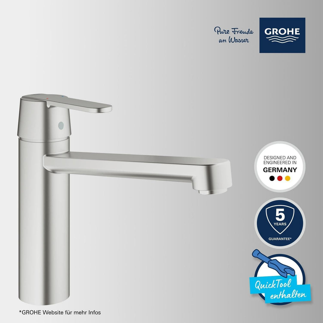 Grohe Get | Küchenarmatur - Spültischarmatur | Supersteel, mittelhoher Auslauf, schwenkbar | 30196DC