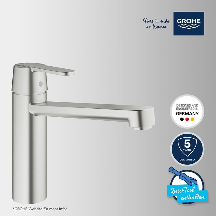 Grohe Get | Küchenarmatur - Spültischarmatur | Supersteel, mittelhoher Auslauf, schwenkbar | 30196DC