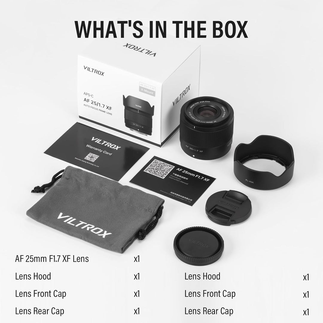 VILTROX 25mm F1.7 Air APS-C Objektiv mit Autofokus für Fuji XF-Mount Lens Standardobjektiv mit Gross