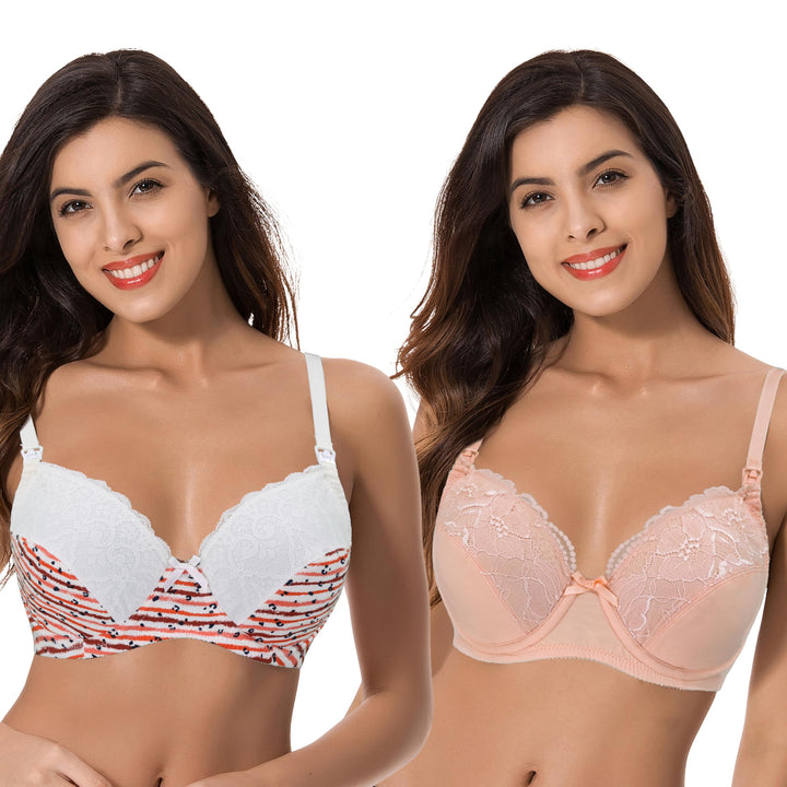 Curve Muse Übergrösse Still Baumwolle Ungefüttert Drahtloser BH Mit Spitzenbesatz 100D Mandel Druck
