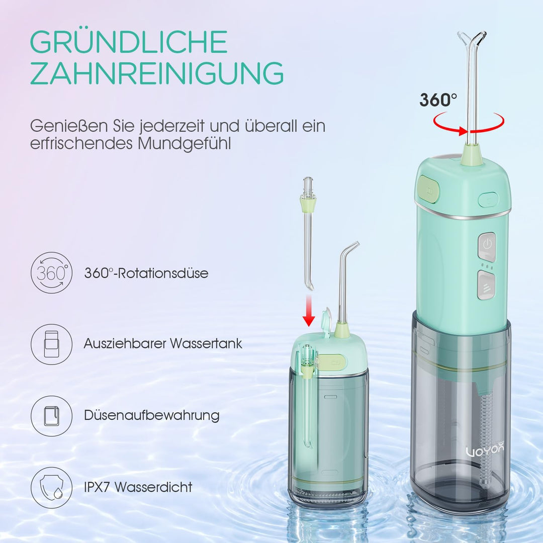 VOYOR-HEALTH Munddusche Kabellos Elektrischer Zahnreiniger, Tragbare Mundduschen IPX7 Wasserdicht un