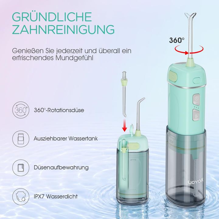 VOYOR-HEALTH Munddusche Kabellos Elektrischer Zahnreiniger, Tragbare Mundduschen IPX7 Wasserdicht un