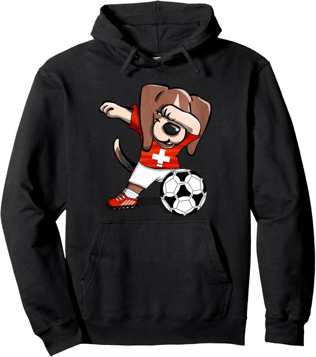 Dabbing Beagle Dog Schweiz Fussballfans Trikot Schweizer Flagge Pullover Hoodie
