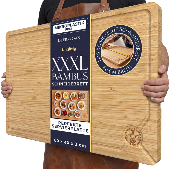 Deer & Oak Schneidebrett Holz XXXL 60 x 40 x 3,2cm Premium Holzbrett Küche, 60cm Bambus Schneidebret