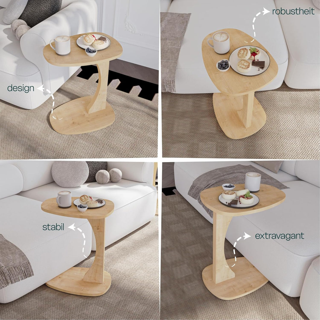 sugodesign Beistelltisch Couch mit Rollen, Kleiner Beistelltisch C-Form, Sofatisch in stylischer Eic