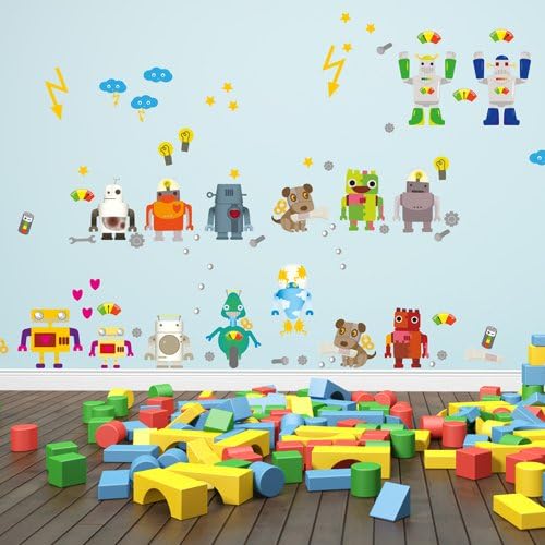 Wandkings Roboter Wandsticker Megapack Set, 103 Aufkleber, Gesamtfläche 260 x 70 cm