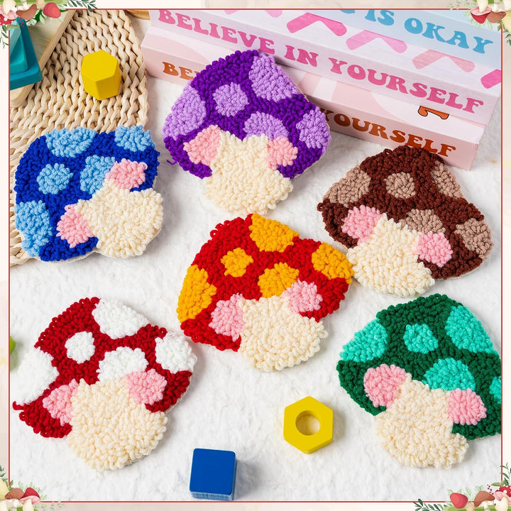 WATINC Craft Punch Needle Untersetzer Kit mit Pilzmuster DIY Bastelpackung Punch Needle Set Stickere