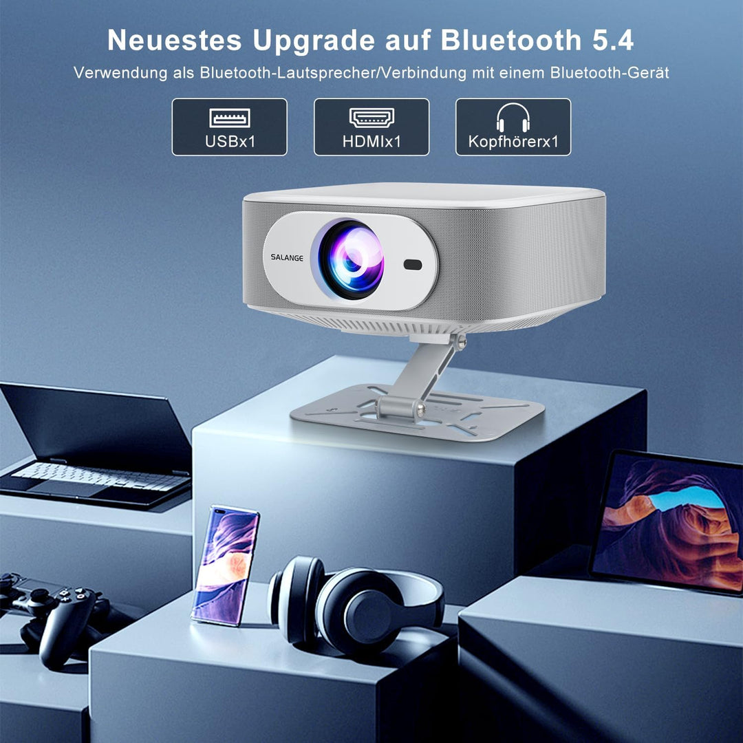 Salange Beamer Unterstützt 4K [Native 1080P |Integrierte App| Android 14], Smart Beamer mit WiFi6 un