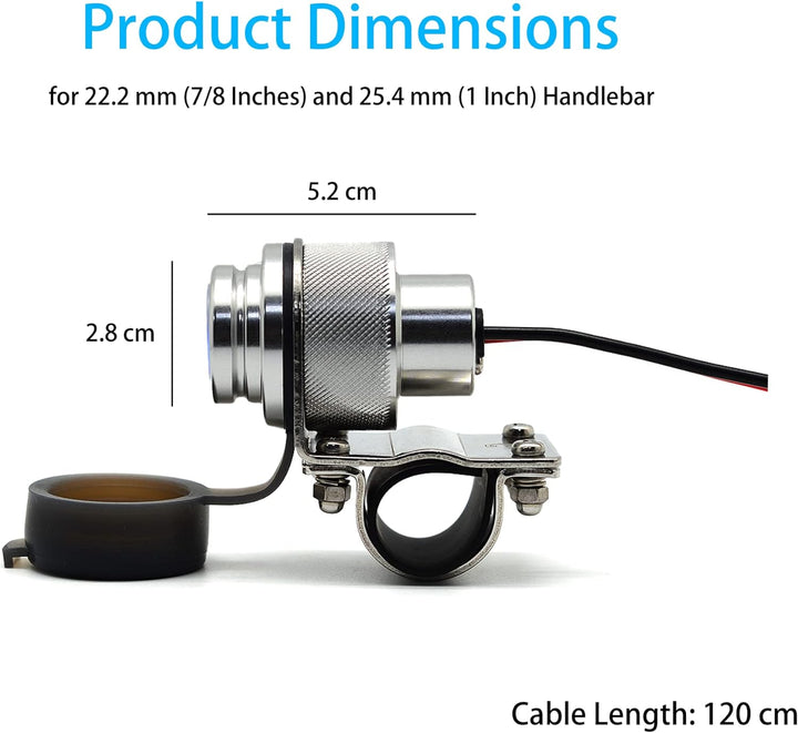 Cliff Top Aluminium 4,6 Ampere Motorrad 22 mm (0,87 ") und 25,4 mm (1") Lenker USB-Ladegerät - Steck