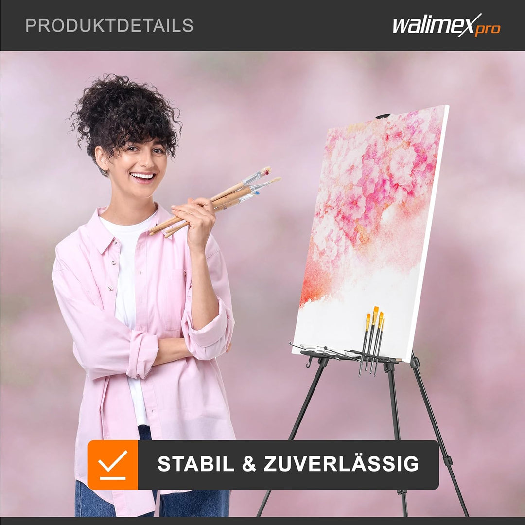Walimex pro Staffelei L 50-165 cm, Leinwandstaffelei aus Aluminium inkl. Transporttasche, Feldstaffe