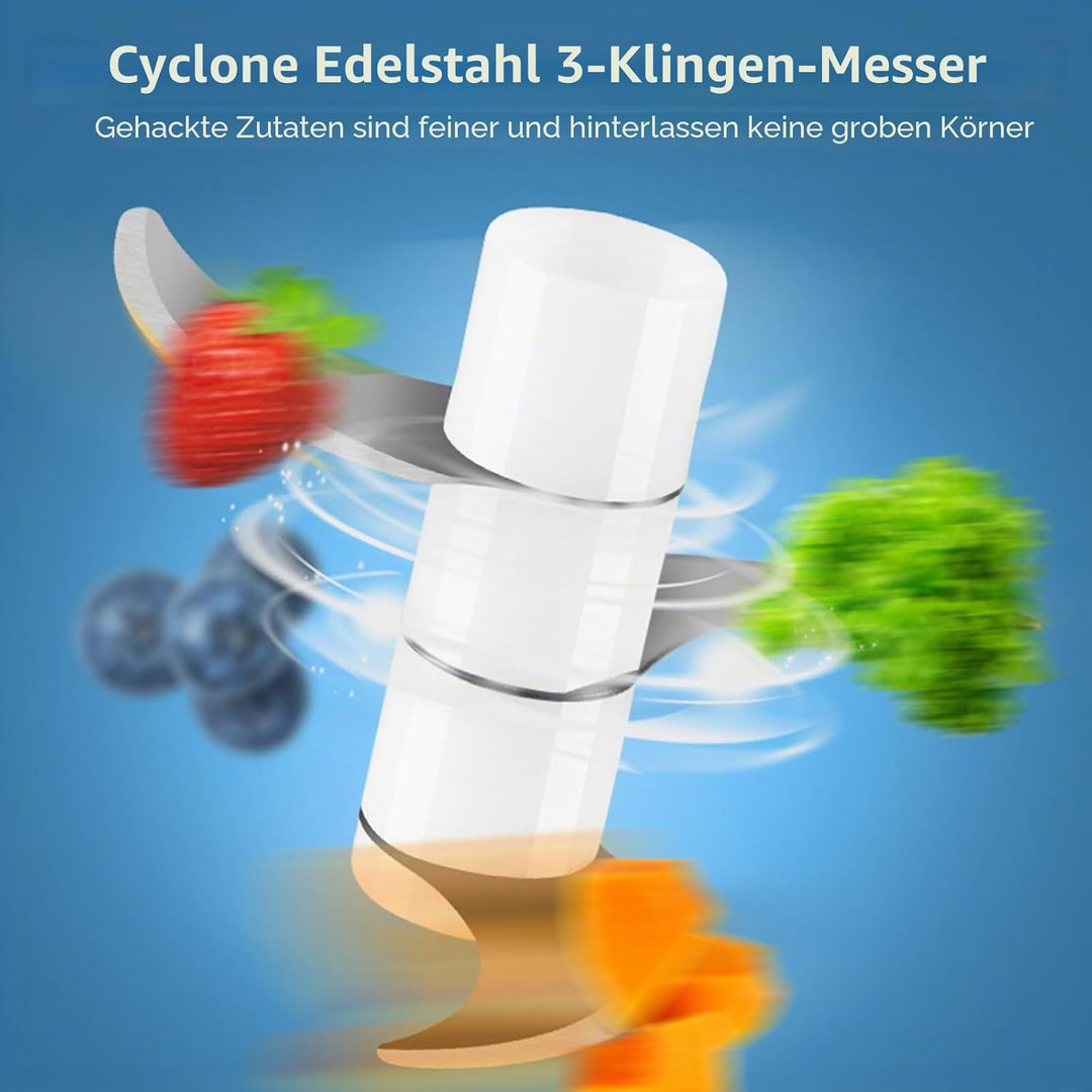 Zwiebel Zerkleinerer Elektrisch, 250ml Mini Zwiebelschneider Elektrisch Knoblauchschneider mit 3 Ede