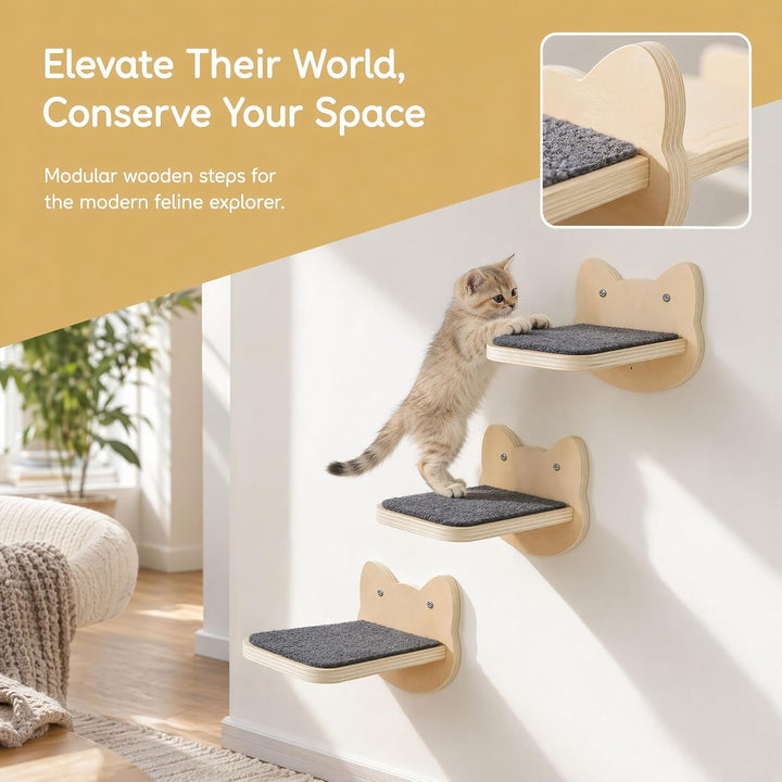 4 Stück Katzentreppe Wand, Kletterstufe 21CM, DIY Kletterwand Katzen, Katzenleiter Katzenbretter, Ka