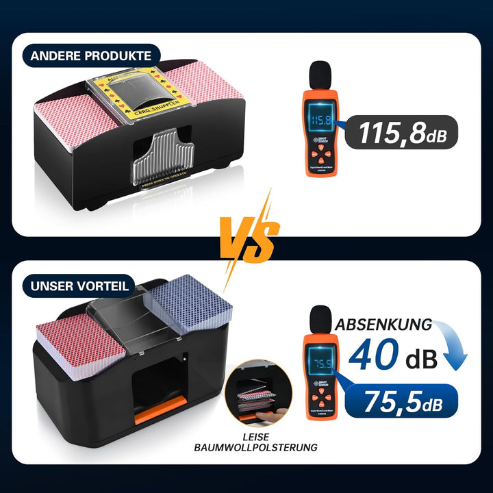 QUICARD Geräuscharmer und wiederaufladbarer Kartenmischer für 2 Kartensätze, 2000 mAh, automatischer