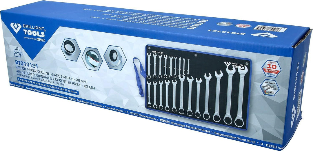 BRILLIANT TOOLS BT013121 Ratschenringschlüssel-Satz, 21-tlg, 6 - 32 mm [Powered by KS TOOLS] 6 - 32