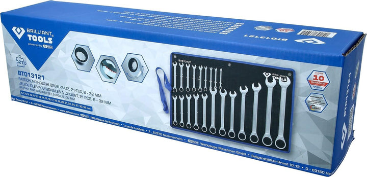 BRILLIANT TOOLS BT013121 Ratschenringschlüssel-Satz, 21-tlg, 6 - 32 mm [Powered by KS TOOLS] 6 - 32
