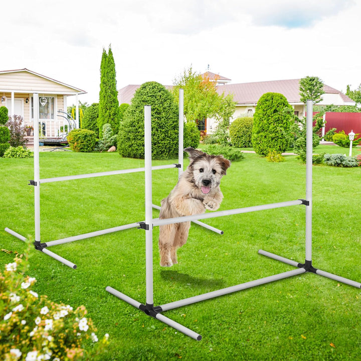 Agility Set Hürdenset Hundetraining Zubehör mit 4 Stück Hürden, Slalom Stangen Agility-Ausrüstung fü